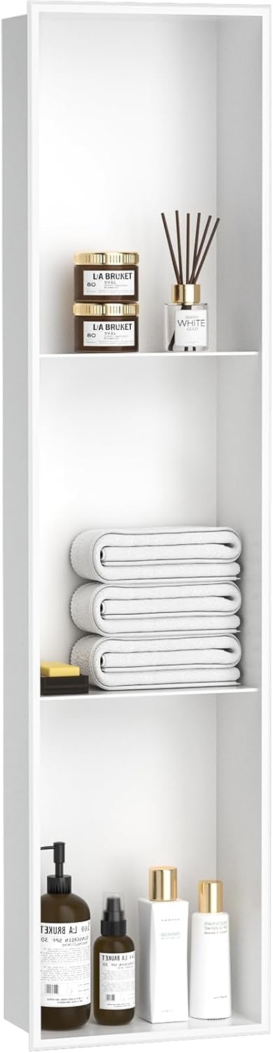 BLYLUND Shower Niche 12" x 24" NO Tile Needed,Matte Black Double Shelf Organizer, Square Corners Wall-Inserted Niche Recessed Shower Shelf Modern Soap Niche for Bathroom