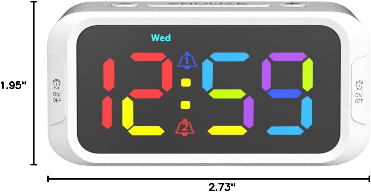 Odokee Digital Dual Alarm Clock for Bedroom, Easy to Set, 0-100% Dimmer, USB Charger, 5 Sounds Adjustable Volume, Weekday/Weekend Mode, Snooze, 12/24Hr, Battery Backup, Compact Clock for Bedside(Blue)