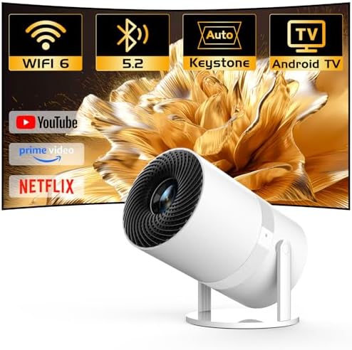 【Short Throw/Built-in Apps】 1080P Smart Mini Projector with WiFi 6 and Bluetooth, Auto Keystone Outdoor Movie Projector, 270°Adjustable Home Portable Projector for Phone/TV Stick/Laptop/HDMI