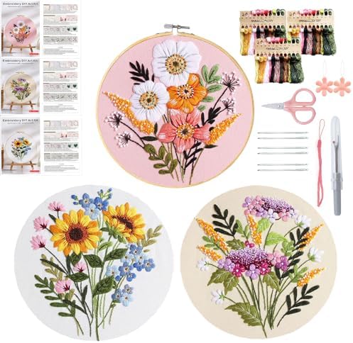 Purilite Select 3-Sets Flower Embroidery Kit