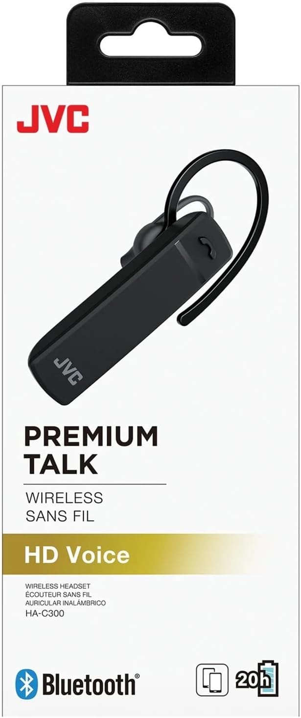JVC Bluetooth Headset, Wireless Earbuds, Bluetooth 5.0, Long Battery Life (20 Hours), Work from Home, Telework, Compatible with HD Voice - HAC300B (Black)