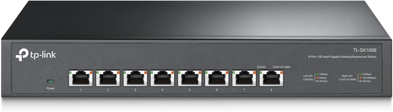 TP-Link TL-SX1008 | 8 Port 10G/Multi-Gig Unmanaged Ethernet Switch | Desktop/Rackmount | Plug & Play | Sturdy Metal Casing | Limited Lifetime Protection | Speed Auto-Negotiation
