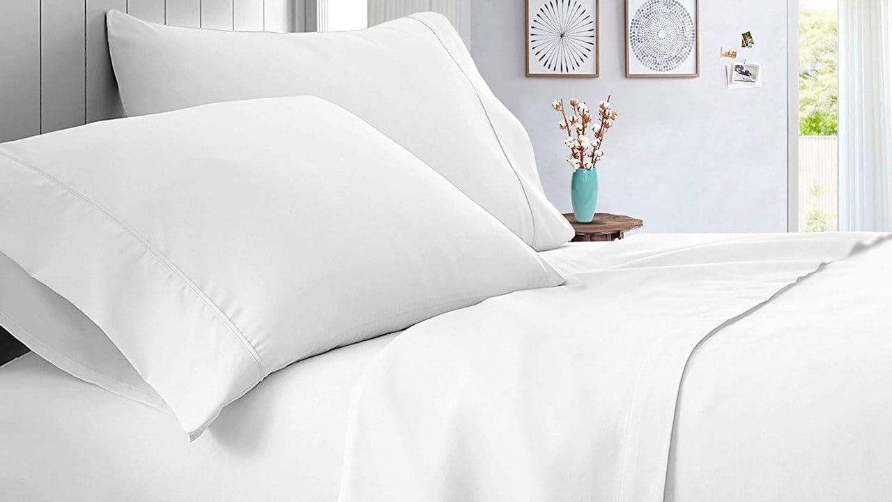 Linen Sheets 100% Egyptian Cotton- Twin-XL Sheet Set 4 Piece- 1000 Thread Count- Fits Upto 18" Deep Pocket- Long Staple Cotton Bedding, Sateen Weave-Light Blue Solid