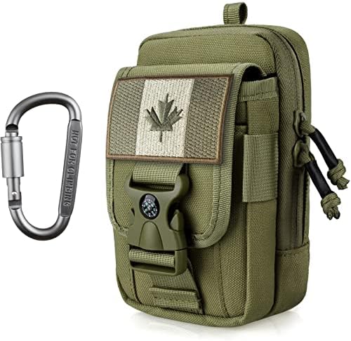 WYNEX Tactical Compass Phone Pouch, Large Molle Smartphone Holster Case Double Capacity Small Utility EDC Pouch with Compass Buckle and Carabiner