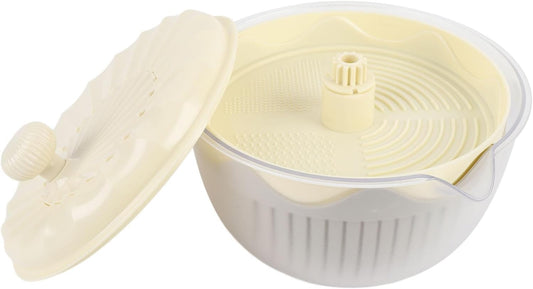 Large Salad Spinner, Vegetables Wash Bowl, Fruits Lettuce Spinner Pasta and Fries Dryer Fruit Washer for Salad Preparation and Food Washing Kitchen Colander (Beige) - PuriLite