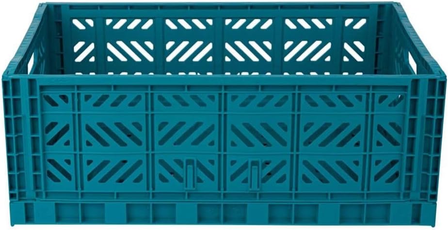 AYKASA Collapsible Storage Bins, Plastic Crate for Storage, Collapsible Crate, Utility Stackable Box (Small, Arctic blue)