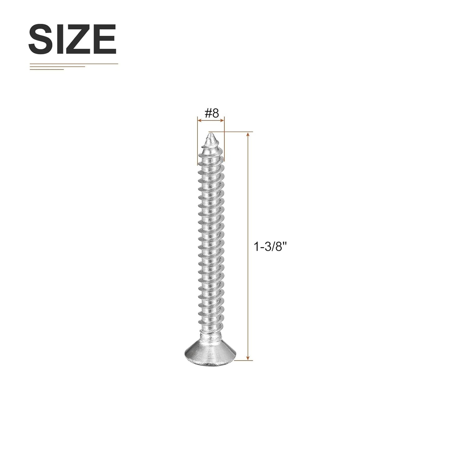 DTGN 100Pcs #8x1 Flat Head Wood Screws, 304 Stainless Steel Phillips Self Tapping Screws - Good for Woodworking, Furniture - Silver