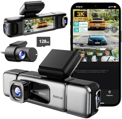 BOTSLAB 4 Channel 3K Dash Cam, 560° All-Sides View, 3.18" Touch Screen, 3K/4K Front and 1080P Rear Inside, Vocie Control, 5.8GHz WiFi Car Camera, G-Sensor, GPS, 24/7 Parking Monitor, 128GB SD Card