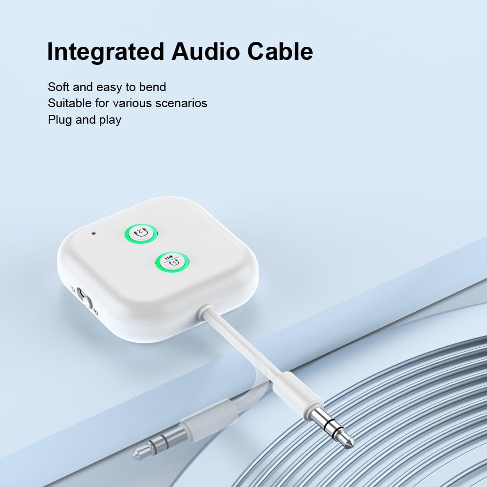 2 in 1 Bluetooth 5.3 Transmitter Receiver for Car Bluetooth Adapter Airplane to Wireless Headphones, Supports AirPods,3.5mm Aux Jacks Bluetooth Splitter Compatible with Car TV Airplane-3.5Inch Cable