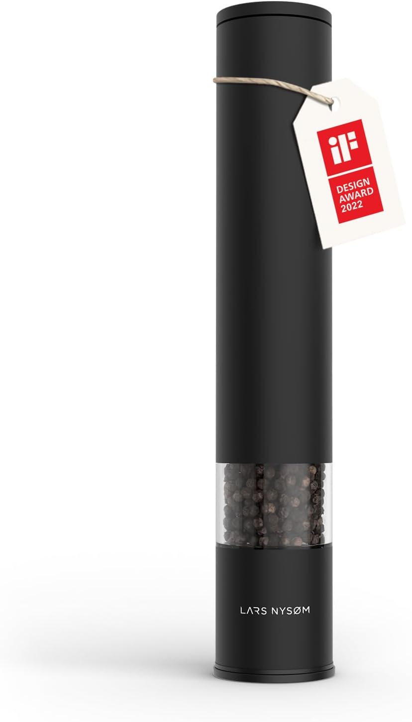LARS NYSØM Salt and Pepper Mills Set Stainless Steel with Adjustable Ceramic Grinder 2 Pieces I Design Spice Mills Set Manual (Mustard Yellow)