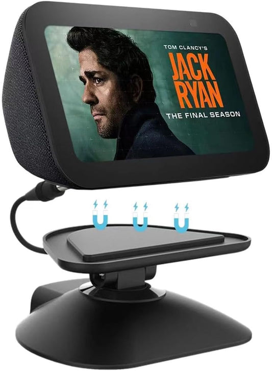 All-New Adjustable Charging Stand for Echo Show 5 (3rd Gen), Tilt + Swivel Stand Multi Angle Rotation Magnetic Anti-Slip Base for Show 5 Compatible with Mobile Phones ,Can charge Headphones (Black)