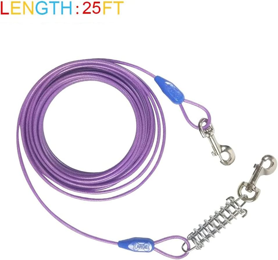 Petest 25ft Reflective Tie-Out Cable for Small Dogs Up to 35 Pounds