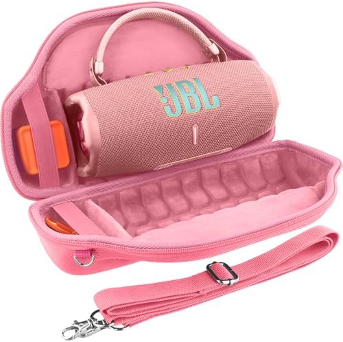 co2CREA Case for JBL Charge 6 Waterproof Portable Bluetooth Speaker, Hard Travel Case with Detachable Shoulder Strap (White Case)