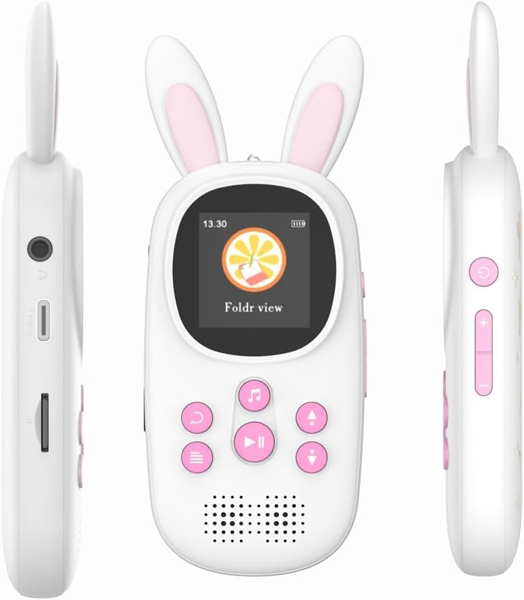 cogae 32GB Music MP3 Player for Kids, Cute Bunny Kids Music MP3 Player with BT, MP3 & MP4 Players with Speaker