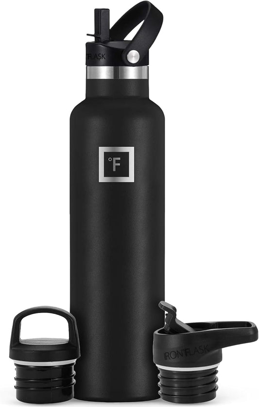 Camping & Hiking Hydration Canteens - 24oz 3 Lids (Narrow Straw/Spout Lid) Leak Proof Vacuum Insulated Stainless Steel - Hot & Cold Double Walled Sports Water Bottle - PuriLite