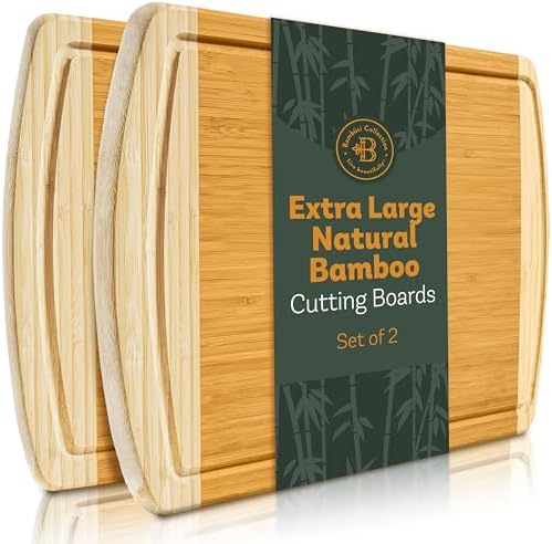 Bamboo Cutting Board Set - 3 Piece Wooden Cutting Board, 3 Assorted Sizes of Bamboo Wood Cutting Boards for Kitchen - Chopping Board for Food Prep, Chopping, Carving Meat, Fruits, Vegetables