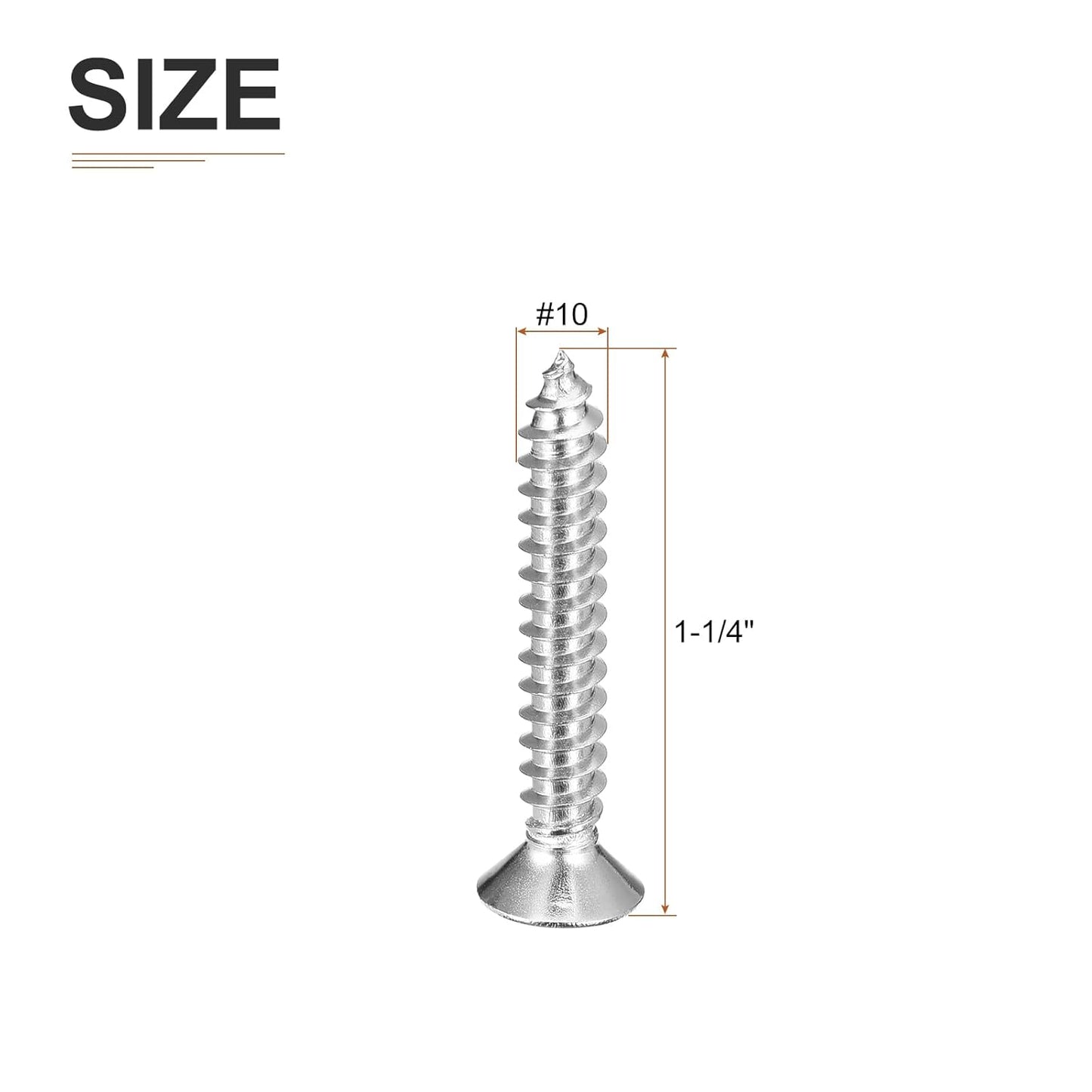DTGN 100Pcs #8x1 Flat Head Wood Screws, 304 Stainless Steel Phillips Self Tapping Screws - Good for Woodworking, Furniture - Silver