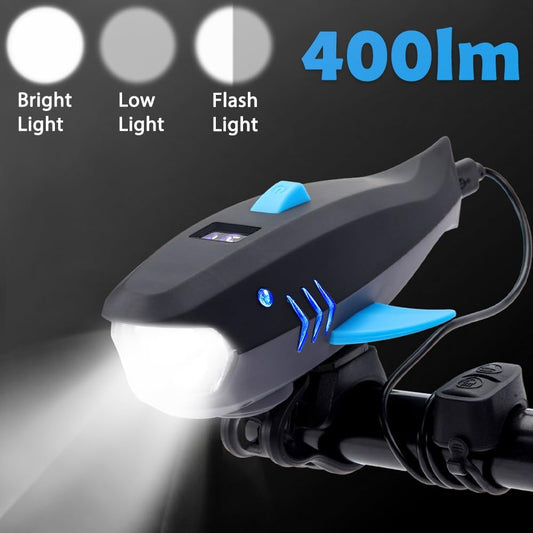 LESOVI Bike Horn with Light, 120dB Electric Bicycle Bell & 400LM Rechargeable Headlight, IPX4 Waterproof Kids Bike Accessories for Boys/Girls, Scooters - PuriLite