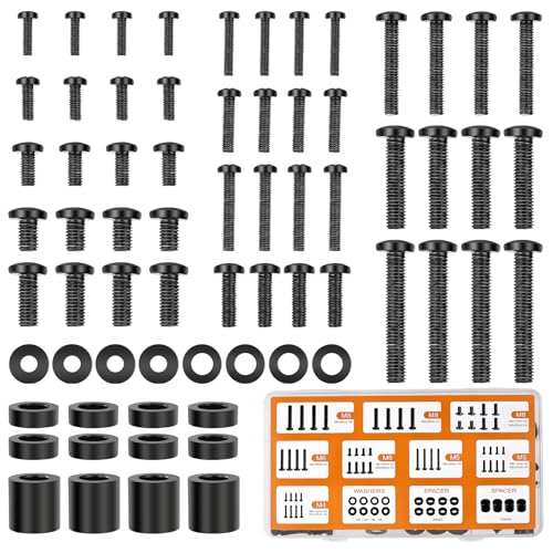 Universal TV Mounting Hardware Screw Kit Set - M4 M5 M6 M8 Screws,Spacers and Washers for Most TV/Monitor VESA Mount, TV Mount Replacement Screws with Box up to 80 inch(Black)