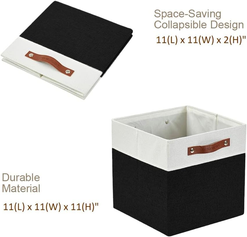 DECOMOMO Fabric Cube Storage Bin - Storage Baskets for Shelves, Kallax (Grey & White, 13 inch Cube) - 4 Pack