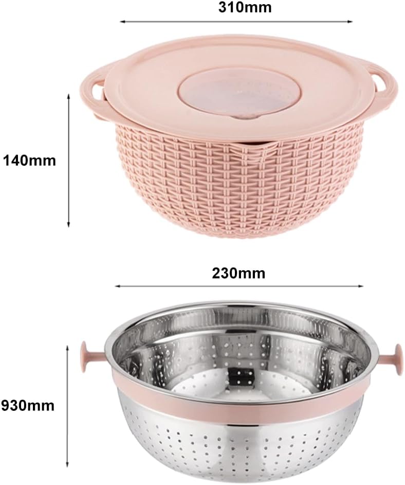 4 in 1 Colander with Bowl Set, Double Layer Fruit Cleaner, Salad Spinner, Rotatable Strainers, for Draining Cooked Pasta, Noodles,Vegetables, Fruits and Rice (Beige)