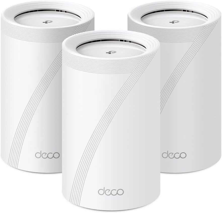 TP-Link Deco BE11000 Tri-Band WiFi 7 Mesh (Deco BE65 Pro) - 11 Gbps, 6 GHz/5 GHz/2.4 GHz Bands, 5 Gbps Ports, MLO, 320 MHz Channels, HomeShield, Universal Compatibility - 2-Pack