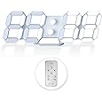 Deeyaple 3D LED Digital Wall Clock Modern Alarm Clock Adjust Brightness 12/24 Time Date Temperature Silent Snooze USB Night Light Remote Control Kitchen Bedroom Living Room Small 9.7 inch White