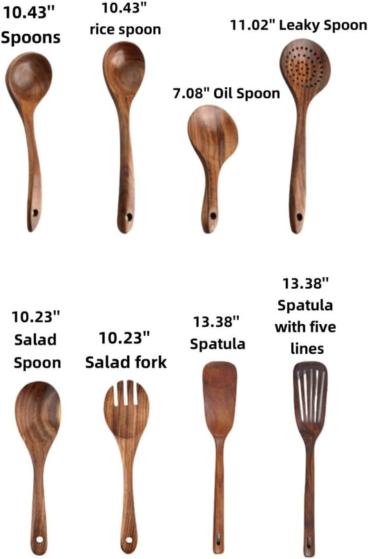 Purilite Select – Natural Teak Wooden Cooking Utensils Set (8-Piece Spoons & Spatulas) - PuriLite