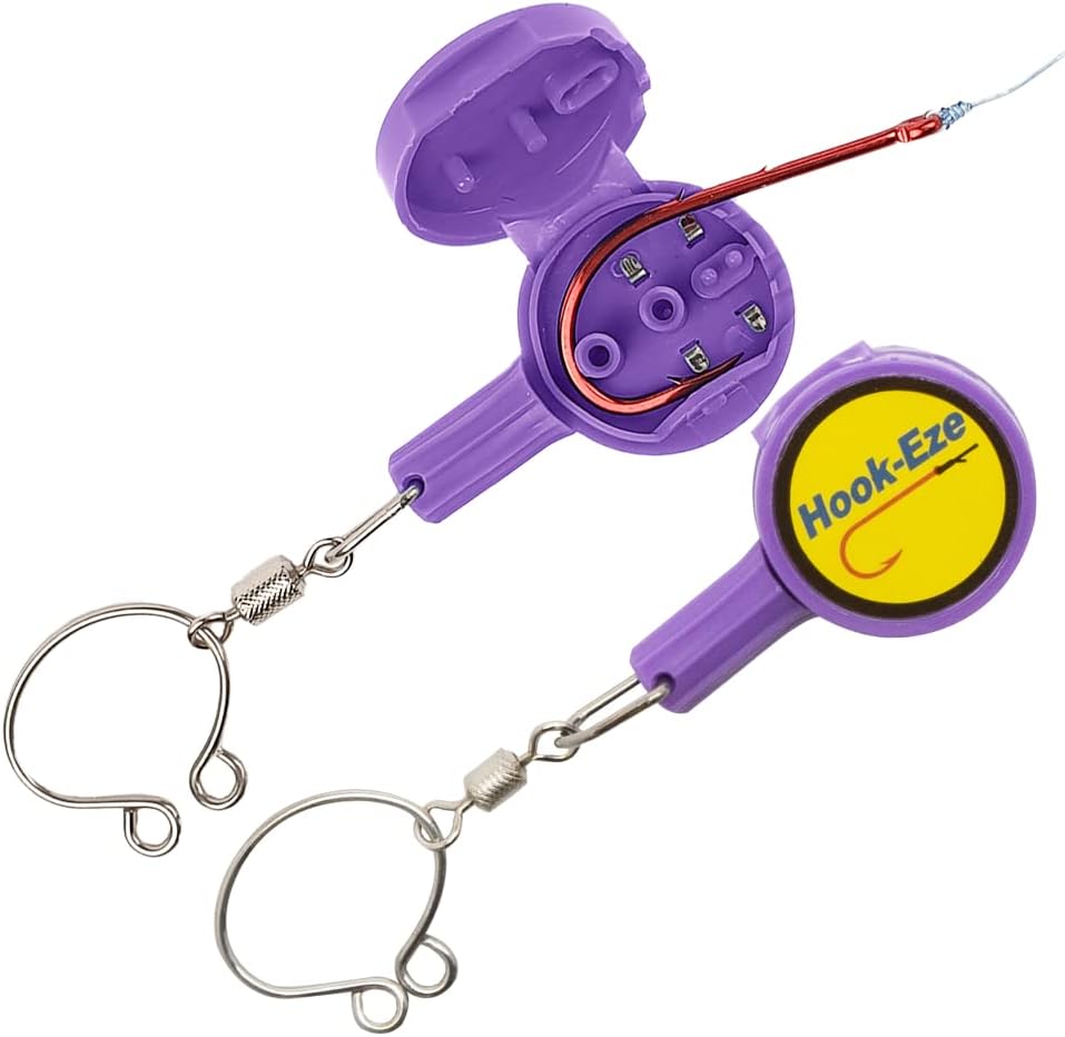 Hook-Eze Fishing Gear Knot Tying Tool | Line Cutter |Cover Hooks on Fishing Pole Travel Safely Fully Rigged for Saltwater Bass Ice Fishing