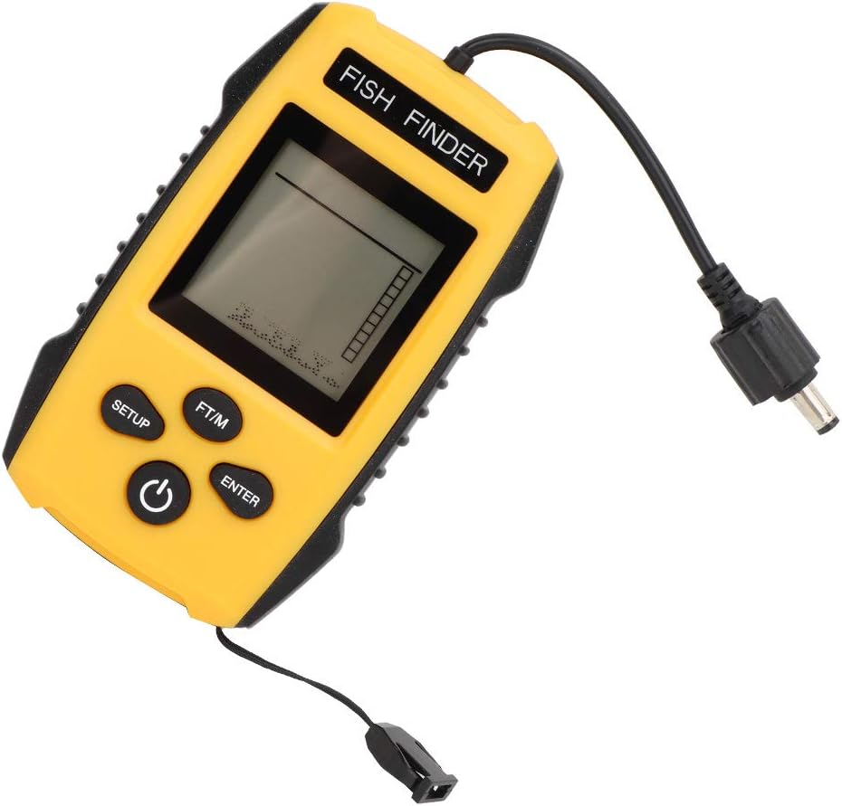 Oumefar Handheld LCD Display Fish Finder Portable Fishing Kayak Fishfinder Contour Readout Fish Depth Finder Wired Transducer with Sonar Sensor LCD Display