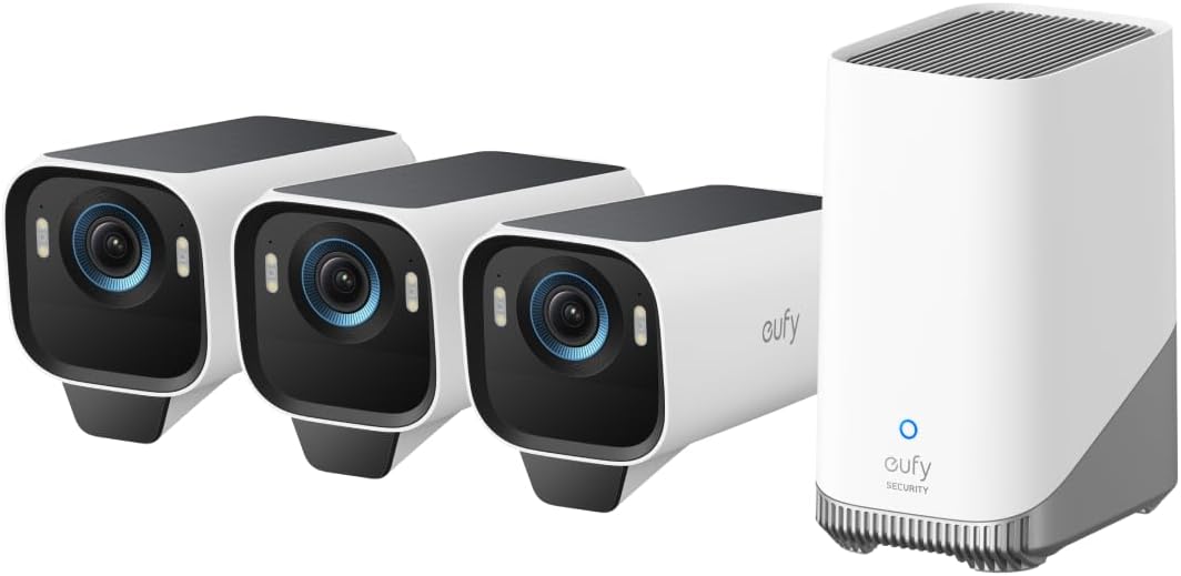 eufy Security eufyCam S3 Pro 4-Cam Kit, Solar Camera Outdoor Wireless, MaxColor Night Vision, 4K Security Camera with Solar Panel, Face Recognition AI, Expandable Local Storage, No Monthly Fee