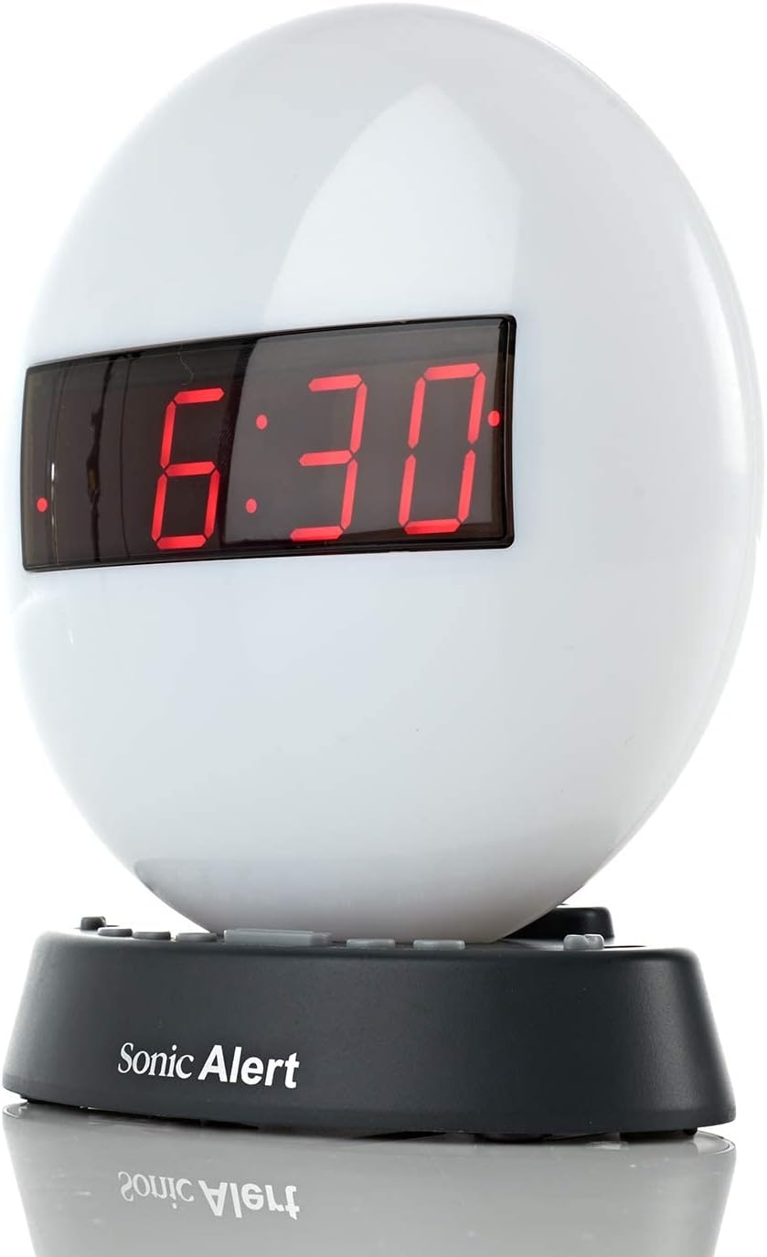 Sonic Alert Baseball Alarm Clock Nightlight for Heavy Sleepers - Loud & Compact Alarm Clock for Bedroom - Battery Backup & Full Range Dimmer - Easy to Set Digital Alarm Clock for Kids - AUX Connection