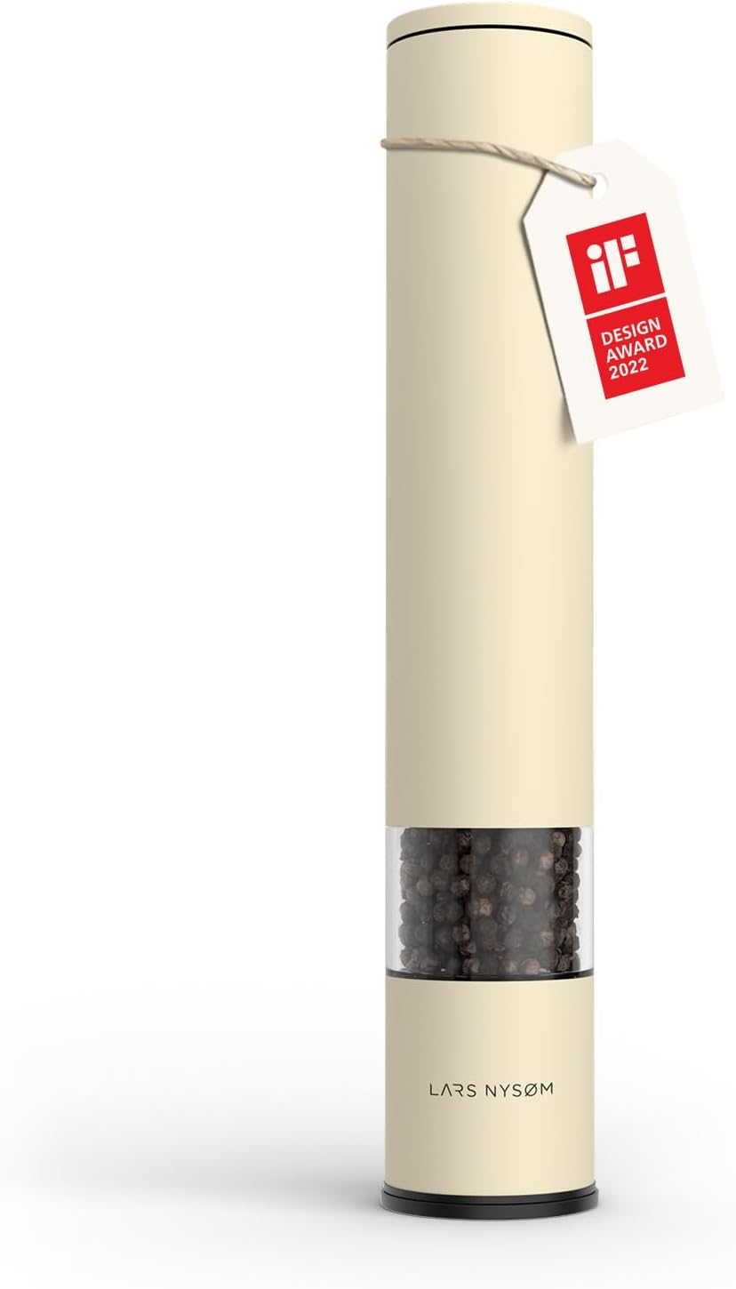 LARS NYSØM Salt and Pepper Mills Set Stainless Steel with Adjustable Ceramic Grinder 2 Pieces I Design Spice Mills Set Manual (Mustard Yellow)