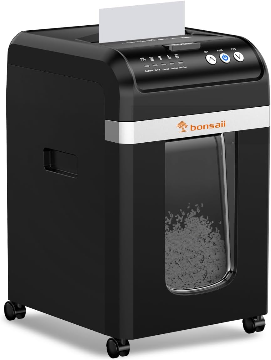 Bonsaii 200-Sheet Auto Feed Paper Shredder, 60 Minutes Nonstop Heavy Duty Shredders, 8.1 Gallon Large Bin Office Document Shredder, Micro-Cut/High Security P-4 Commercial Grade Shredder (C283-A)