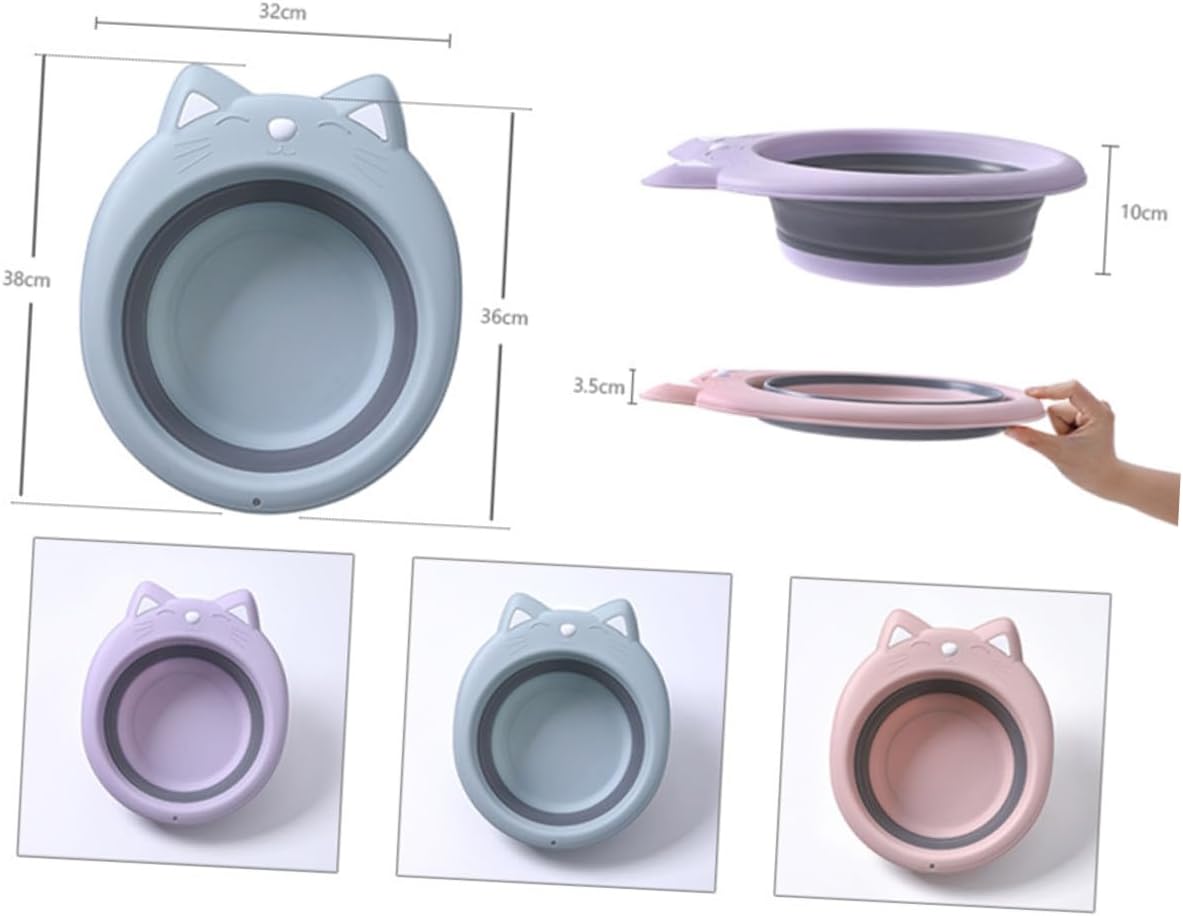 Kisangel Portable Foldable Washbasin Cat Shape Cartoon Design PP Material Space Saving Wash Tub for Bathing