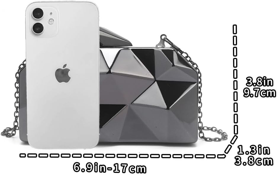 Clutch Purses for Women Lattice Pattern Metal Handbag Chain Geometric Evening Bag for Women