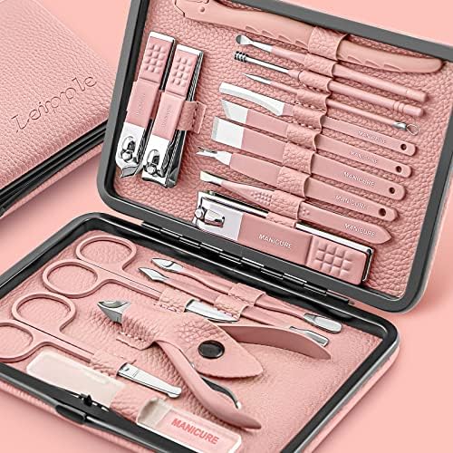 Manicure Set Professional Pedicure Kit Nail Clippers Kit - 18 Pcs Nail Care Tools - Grooming Kit with Luxurious Upgraded Travel Case (Blue)