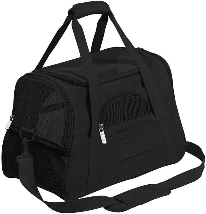 Pet Carrier Airline Approved Portable Soft Sides for Cat Small Dog Carrier Collapsible with Removable Pad Travel Carrier Mesh Ventilation Holes Shoulder-Strap (Gray)