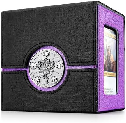Kabinka Commander Deck Box for MTG with Metal Emblem, Card Deck Box with Dice Tray, Hold 100 Double-Sleeved Cards for TCG/PTCG, Cards Storage Case, 35PT Magnetic Card Holder (Black& Purple, Lotus)