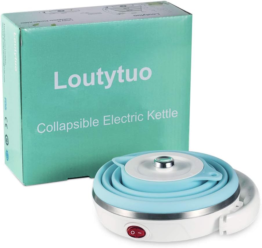 120V 555ML Ultrathin Travel Foldable Electric Kettle with Separable Power Cord and Handle, Boil Dry Protection, Food Grade Silicone
