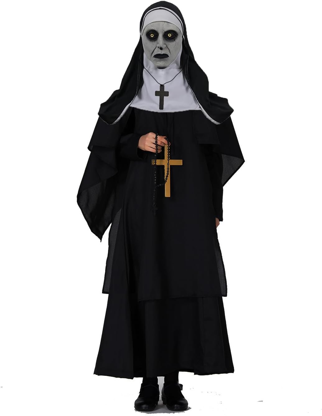 The Nun Scary Mask for Halloween,Full Head Horror Mask with Cross Necklace,Gothic Supernatural Costume Prop for Adult (White)