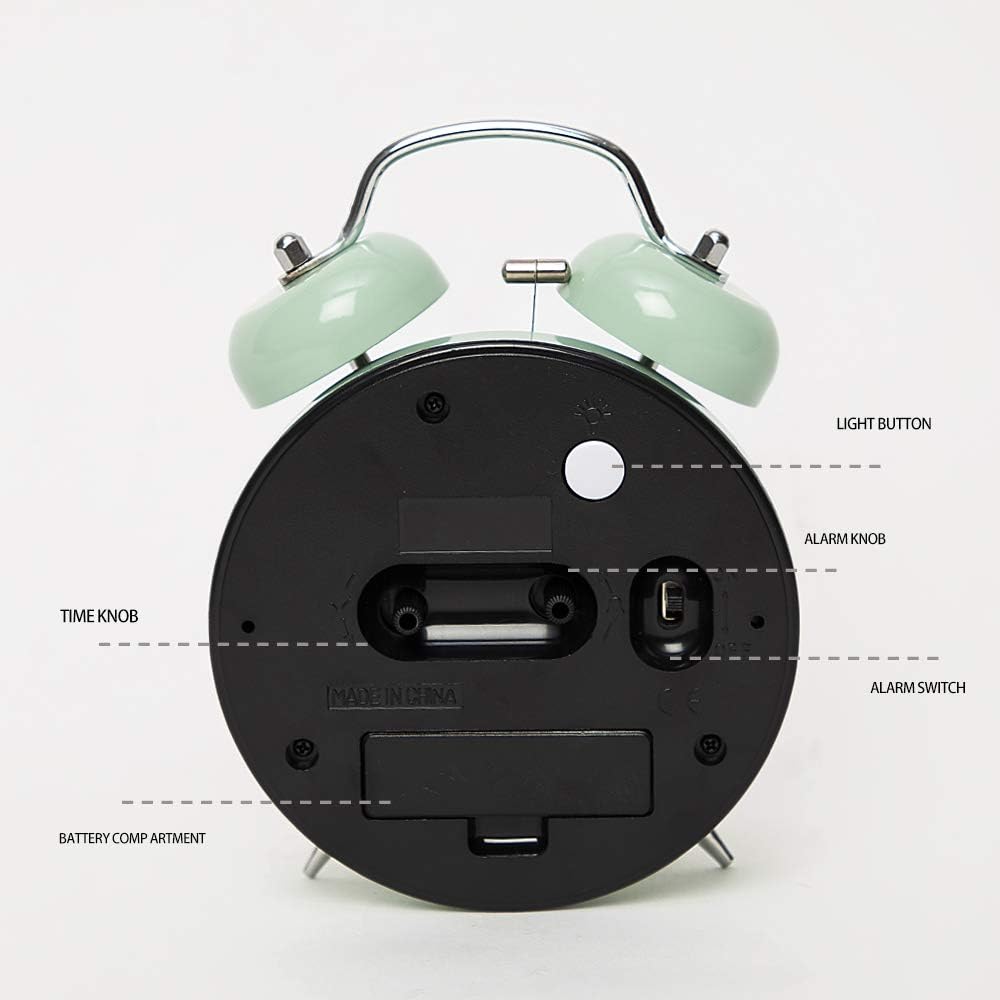 FLOITTUY (Loud Alarm for Deep Sleepers) 4'' Twin Bell Alarm Clock with Backlight for Bedroom and Home Decoration(Black)