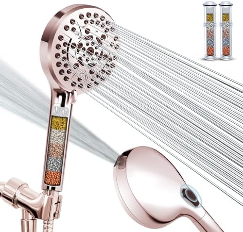 High Pressure 10-Mode Handheld Shower Head - Built in Power Wash for Clean, Replaceable Filter Soften Hard Water Remove Chlorine, 60 Inches Hose, Overhead Bracket, Anti-Clog Nozzle (Chrome)