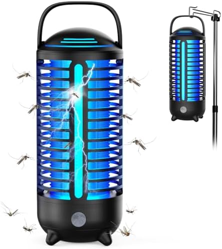 Bug Zapper Outdoor, Rechargeable Mosquito Zapper Indoor with LED Light, Portable IP66 Waterproof 3600mAh Electric Fly Zapper with Hook for Home, Garden, Patio, Backyard - Black