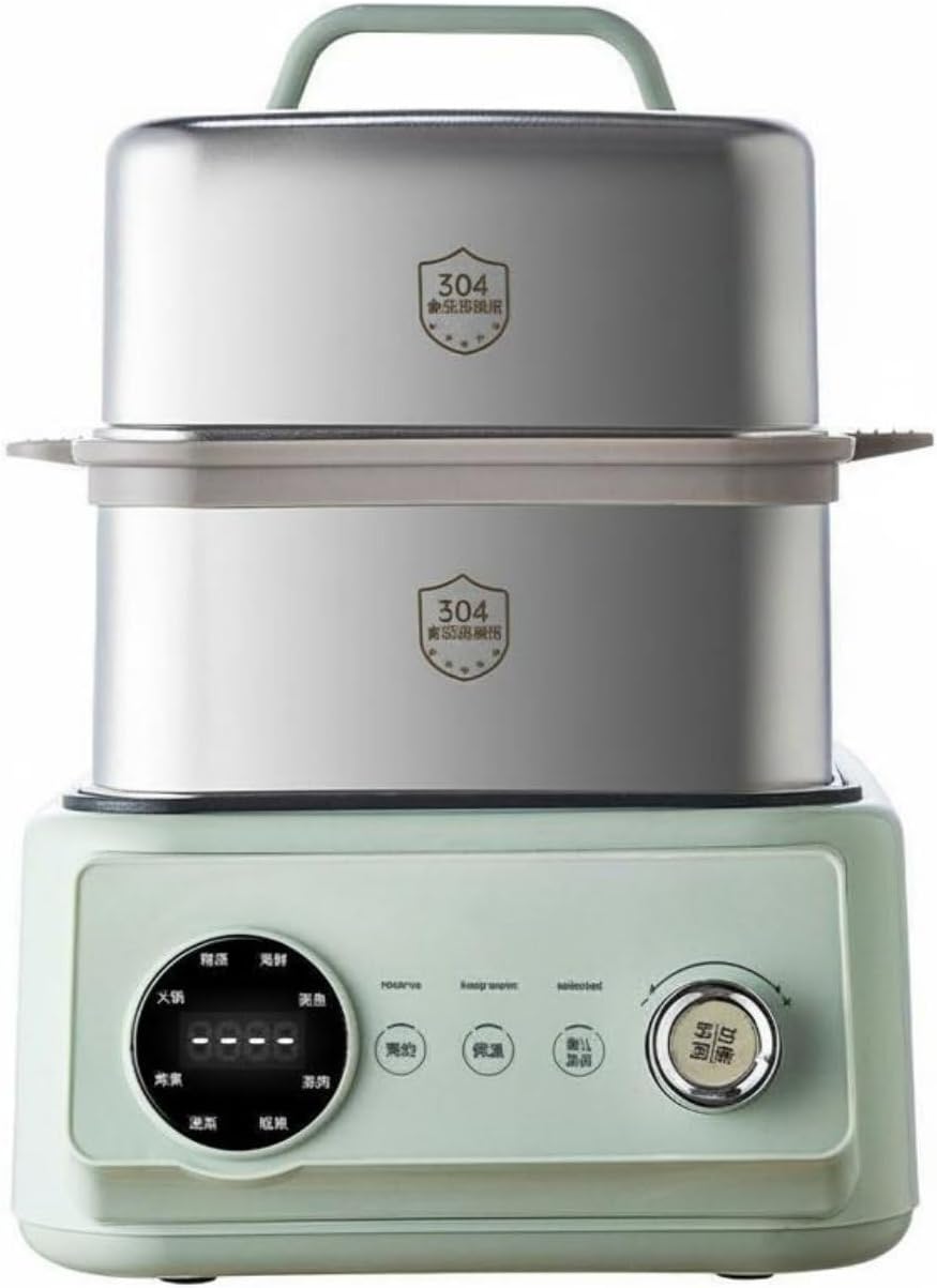 Electric Steamer Multi Layer Cooker Hot Pot Appliance Food Warmer Stainless Steel Trays 1200W With Digital Display Suitable for small gatherings, Stainless Steel Green, Canada 110V