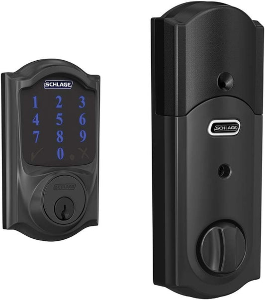 Schlage BE469ZP CAM 622 Connect Smart Deadbolt with Alarm with Camelot Trim in Matte Black, Z-Wave Plus Enabled - PuriLite