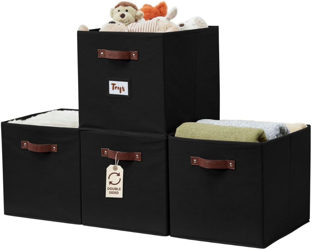 DECOMOMO Cube Storage Bin, Storage Cubes with Labels, Baskets for Shelves Kallax Linen Closet Organizers (Cube 10.5x11"/ 6pcs, Black)