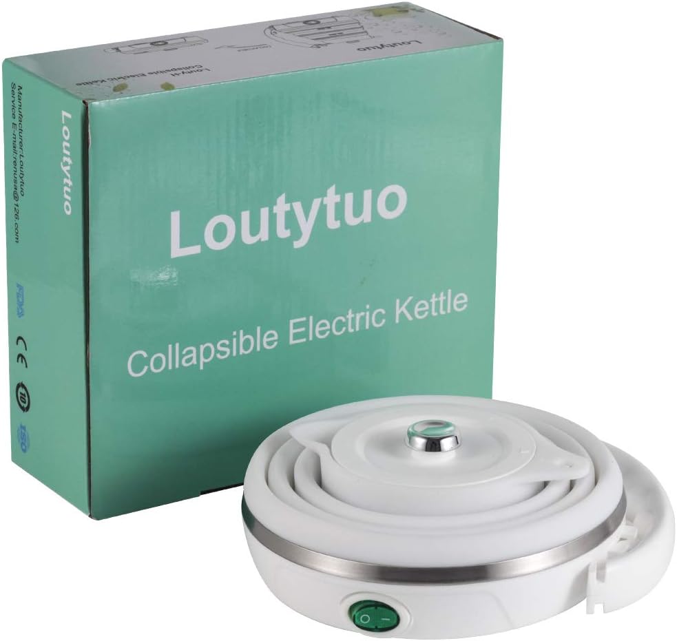 120V 555ML Ultrathin Travel Foldable Electric Kettle with Separable Power Cord and Handle, Boil Dry Protection, Food Grade Silicone
