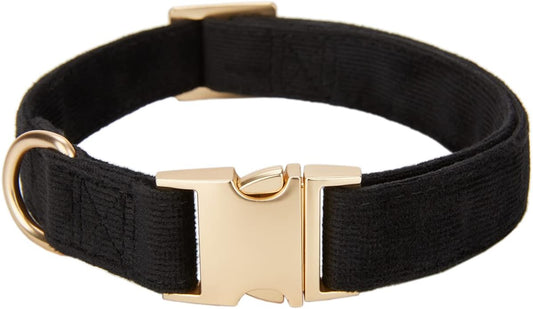 YUDOTE Soft Cotton Dog Collar with Metal Buckle Adjustable Heavy Duty Comfy Corduroy Collars for Small Medium Large Dogs,Black,Small
