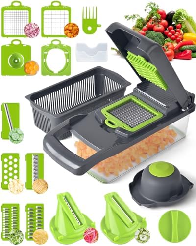 Vegetable Chopper for Kitchen, 26 in 1 Onion Chopper Slicer Dicer Potato Cutter Food Chopper Veggie Salad Maker Dicing Machine Potato Fruit Dicer with Container